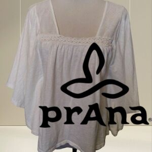 PRANA BOHO TUNIC BELL SLEEVE WHITE CROCHET TRIMMED SMALL S WOMENS SMALL